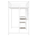 Twin Size Loft Bed With Desk And Whiteboard, Metal Loft Bed With 3 Shelves And Ladder, White White Steel