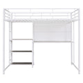 Full Size Loft Bed With Desk And Whiteboard, Metal Loft Bed With 3 Shelves And Ladder, White White Steel