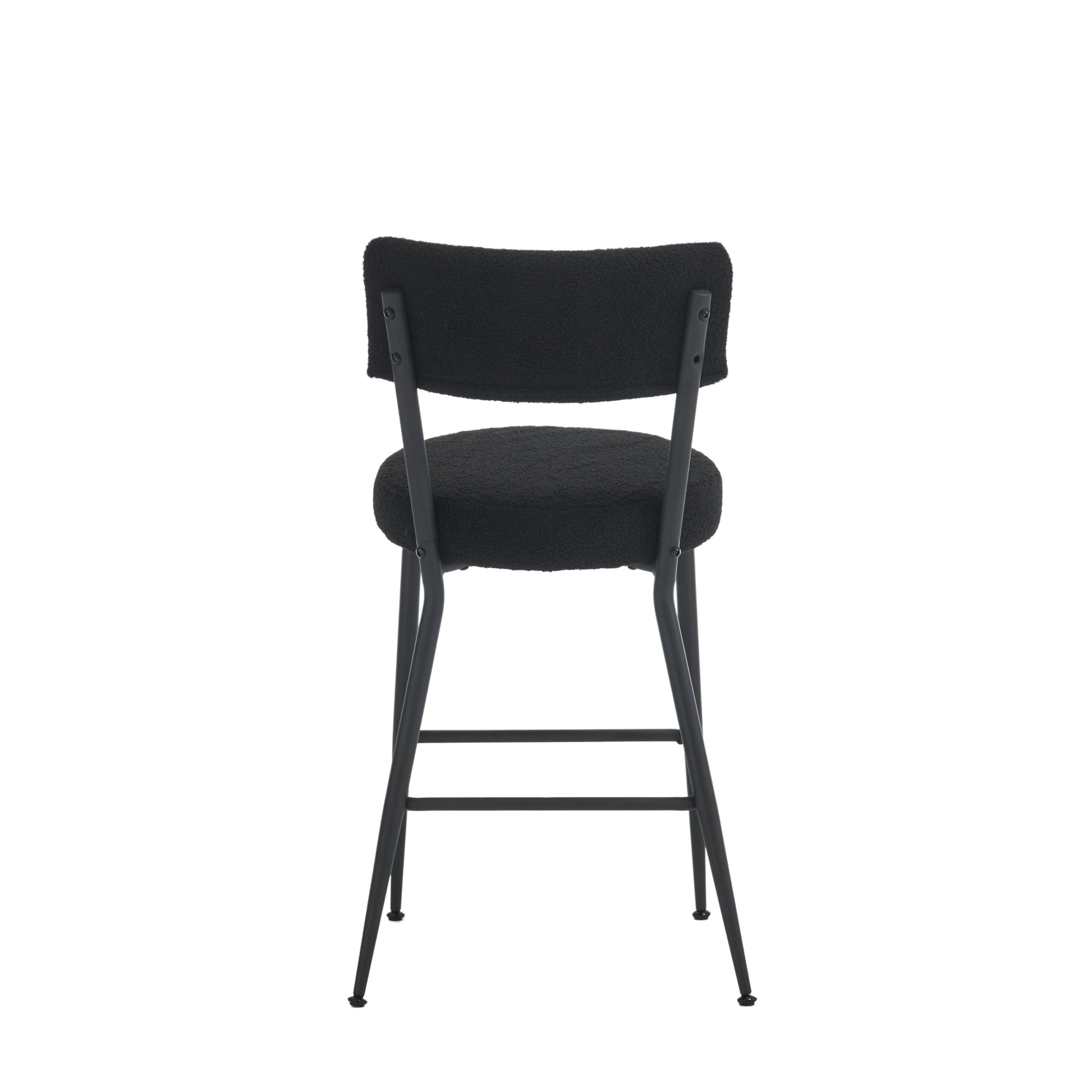 Set Of 2 Modern Teddy Fabric Upholstered Bar Stools Metal Base High Stool Suitable For Kitchen, Dining And Living Room Black Stylish And Comfortable Island Seating Black Metal