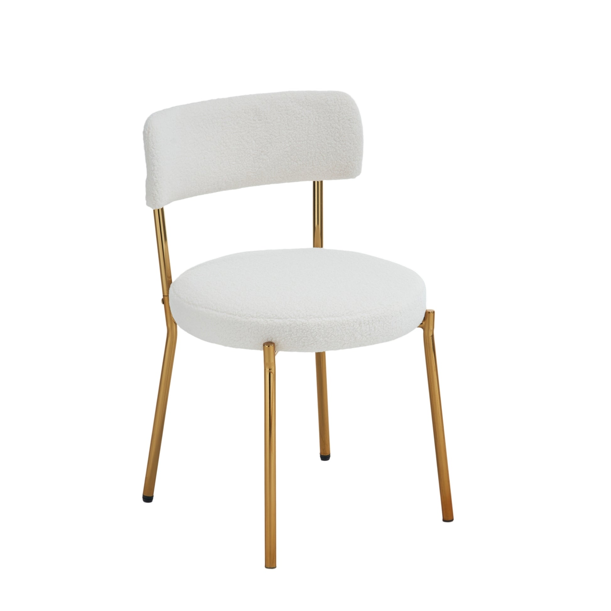 Set Of 2 Mid Century Modern Dining Chairs Teddy Fabric Upholstered Curved Back Metal Frame Beige Elegant And Comfortable Kitchen Chairs Beige Metal