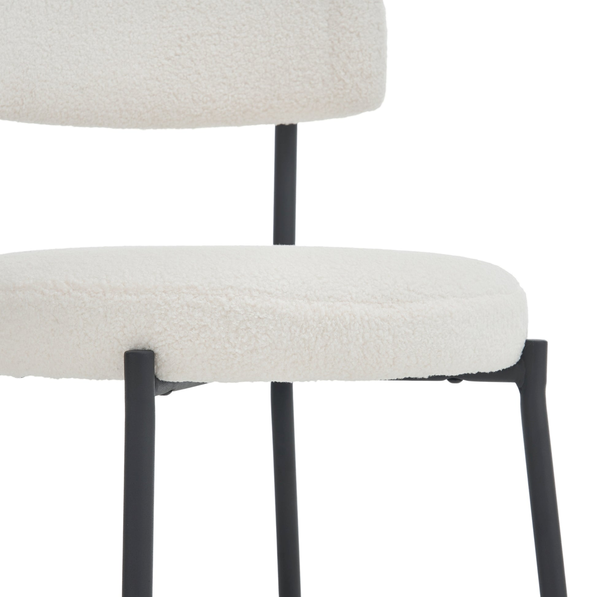 Set Of 2 Mid Century Modern Dining Chairs Teddy Fabric Upholstered Curved Back Metal Frame Beige Elegant And Comfortable Kitchen Chairs Beige Metal