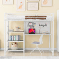 Twin Size Loft Bed With Desk And Whiteboard, Metal Loft Bed With 3 Shelves And Ladder, White White Steel