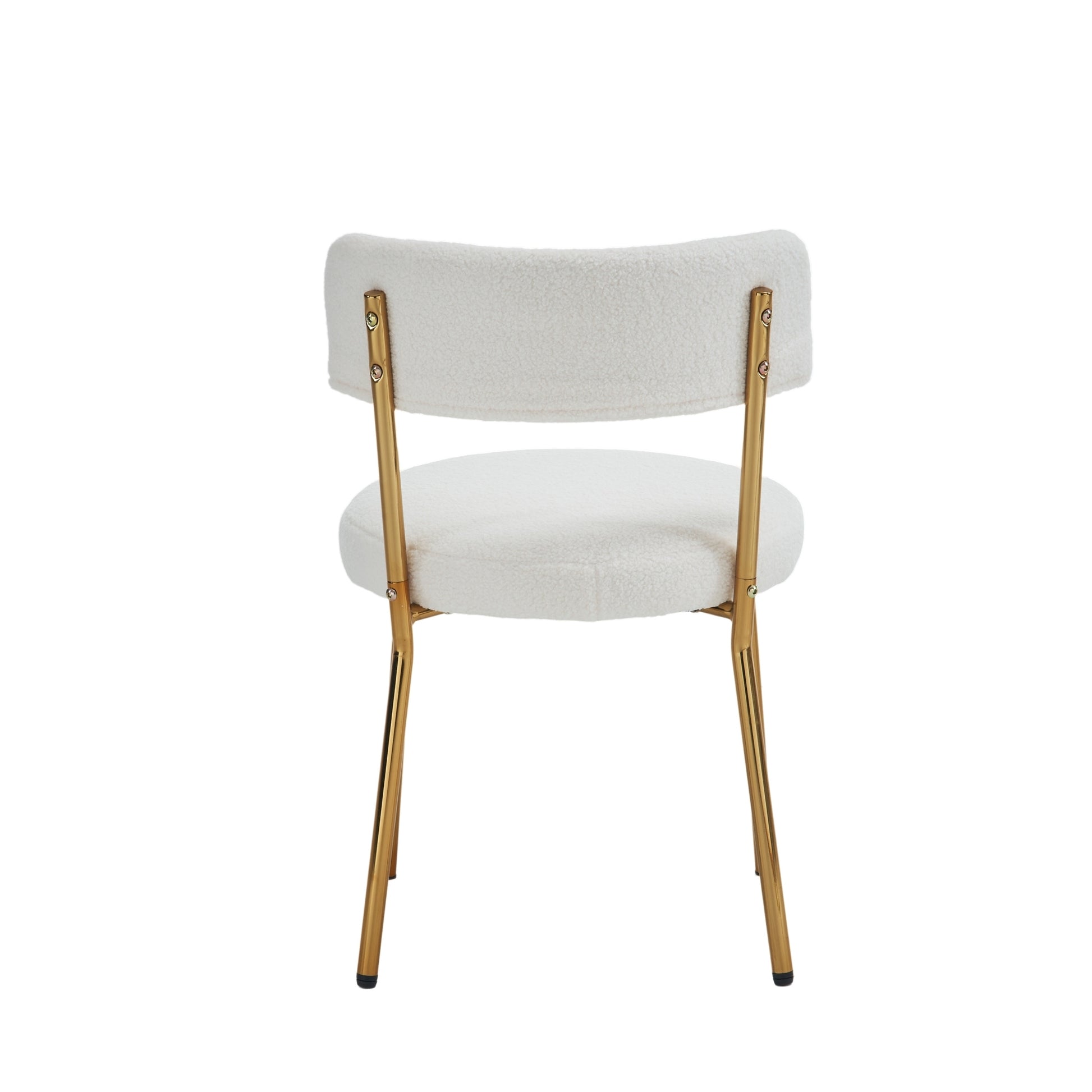Set Of 2 Mid Century Modern Dining Chairs Teddy Fabric Upholstered Curved Back Metal Frame Beige Elegant And Comfortable Kitchen Chairs Beige Metal
