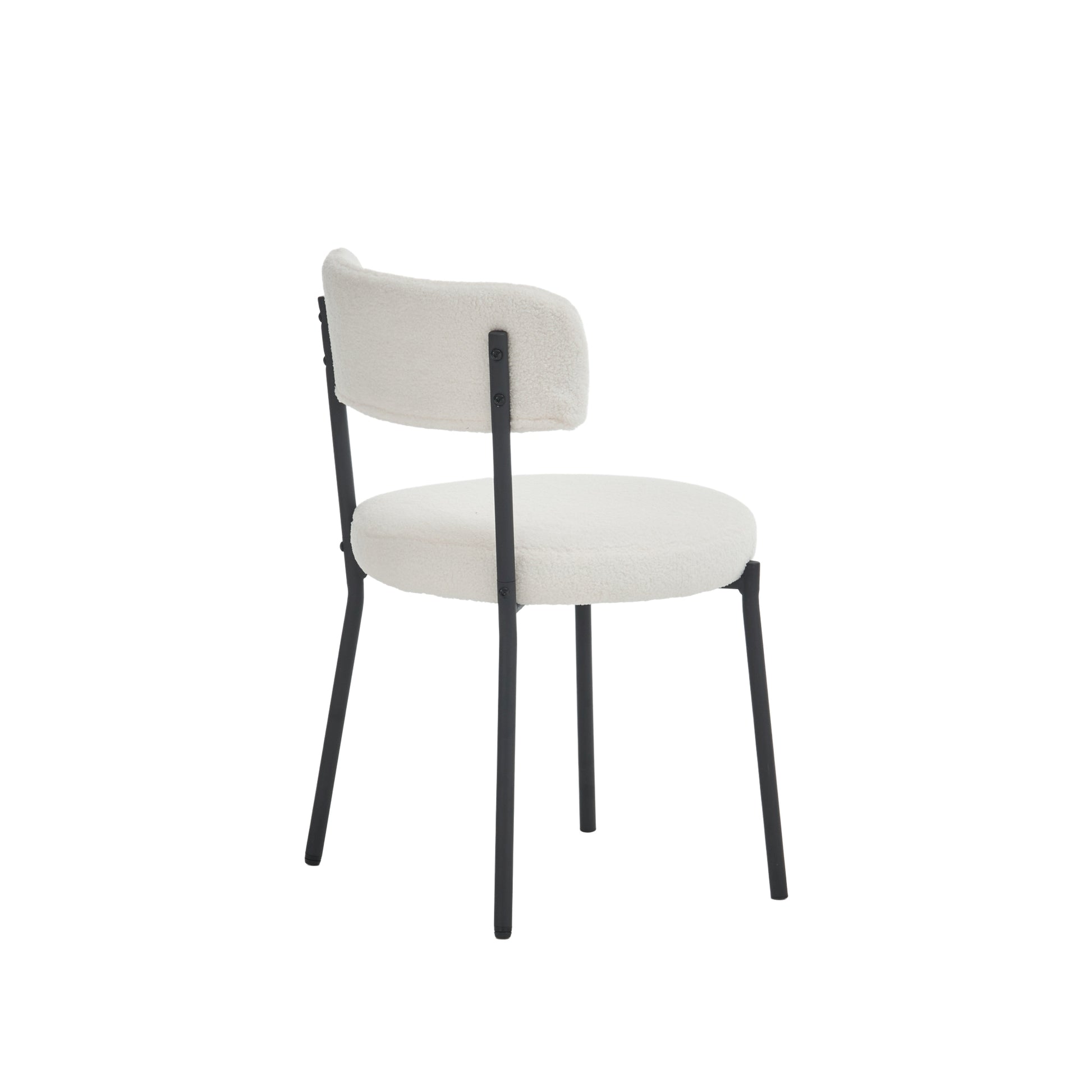 Set Of 2 Mid Century Modern Dining Chairs Teddy Fabric Upholstered Curved Back Metal Frame Beige Elegant And Comfortable Kitchen Chairs Beige Metal