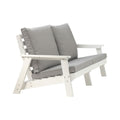 Hips Loveseat With Cushion, Wood Grain Outdoor Garden Sofa,White Grey White Hdpe