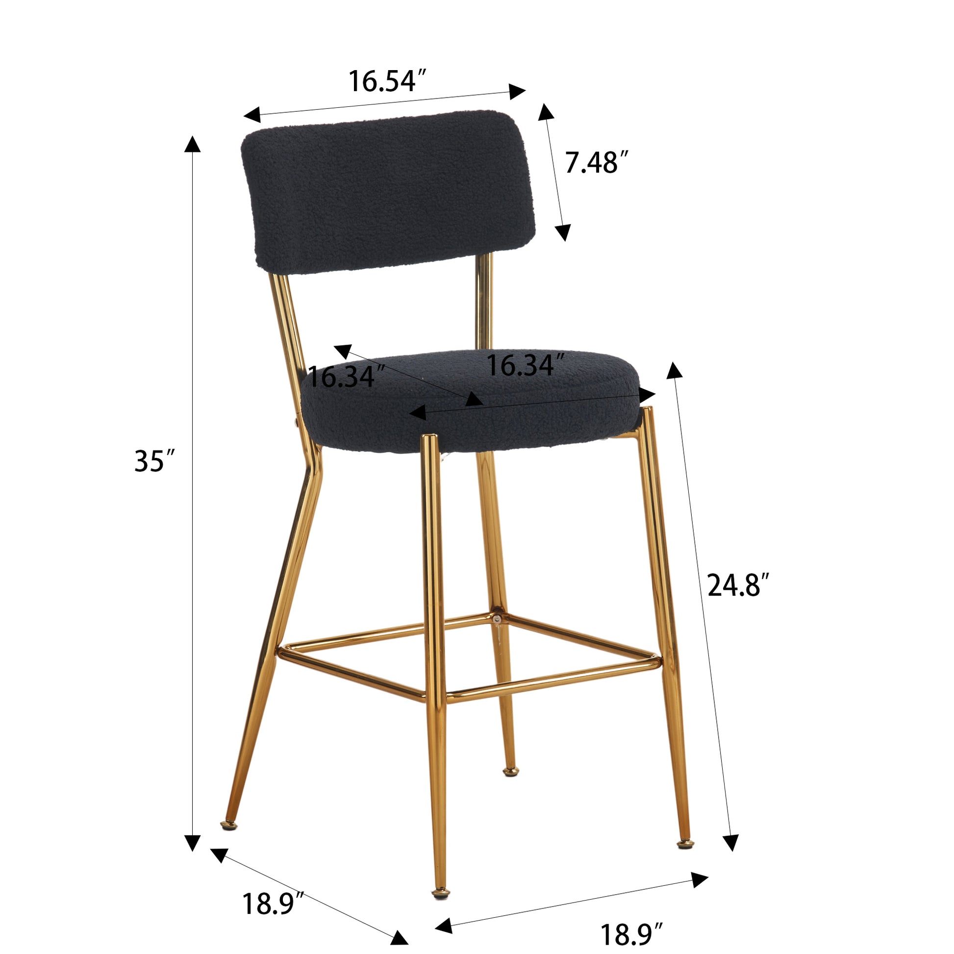 Set Of 4 Modern Teddy Fabric Upholstered Bar Stools Metal Base High Stool Suitable For Kitchen, Dining And Living Room Black Stylish And Comfortable Island Seating Black Metal