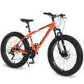 S26109 Elecony 26 Inch Fat Tire Bike Adult Youth Full Shimano 21 Speed Mountain Bike, Dual Disc Brake, High Carbon Steel Frame, Front Suspension, Mountain Trail Bike, Urban Commuter City Bicycle Cycling Orange Without Anti Slip Garden & Outdoor American