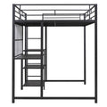 Full Size Loft Bed With Desk And Whiteboard, Metal Loft Bed With 3 Shelves And Ladder, Black Black Steel