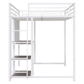 Full Size Loft Bed With Desk And Whiteboard, Metal Loft Bed With 3 Shelves And Ladder, White White Steel