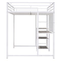 Full Size Loft Bed With Desk And Whiteboard, Metal Loft Bed With 3 Shelves And Ladder, White White Steel