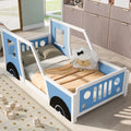 Twin Size Classic Car Shaped Platform Bed With Wheels,Blue Box Spring Not Required Twin Blue Wood Bedroom Bed Frame Pine