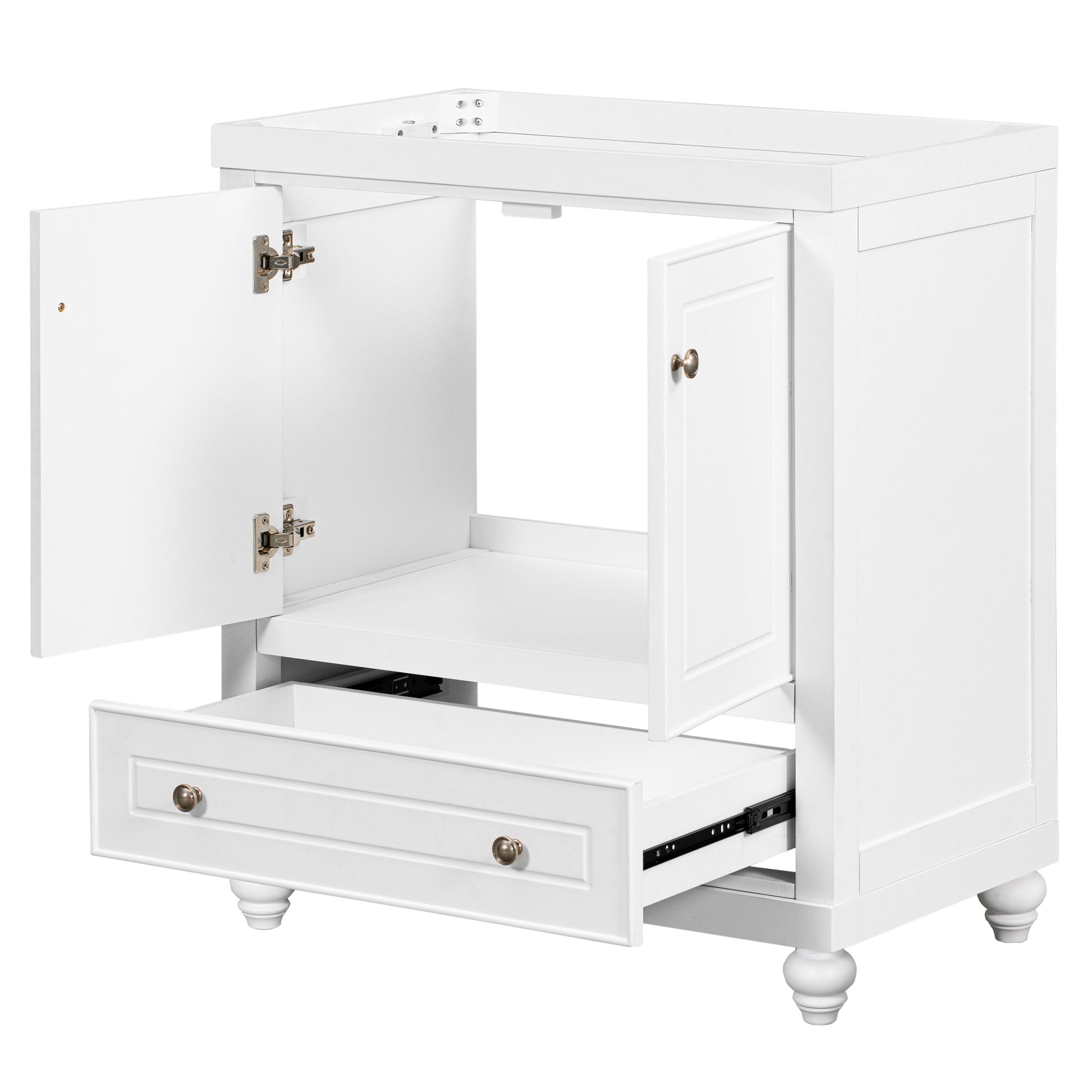 30" Bathroom Vanity Without Sink, Base Only, Cabinet With Doors And Drawer, Solid Frame And Mdf Board, White White Solid Wood Mdf