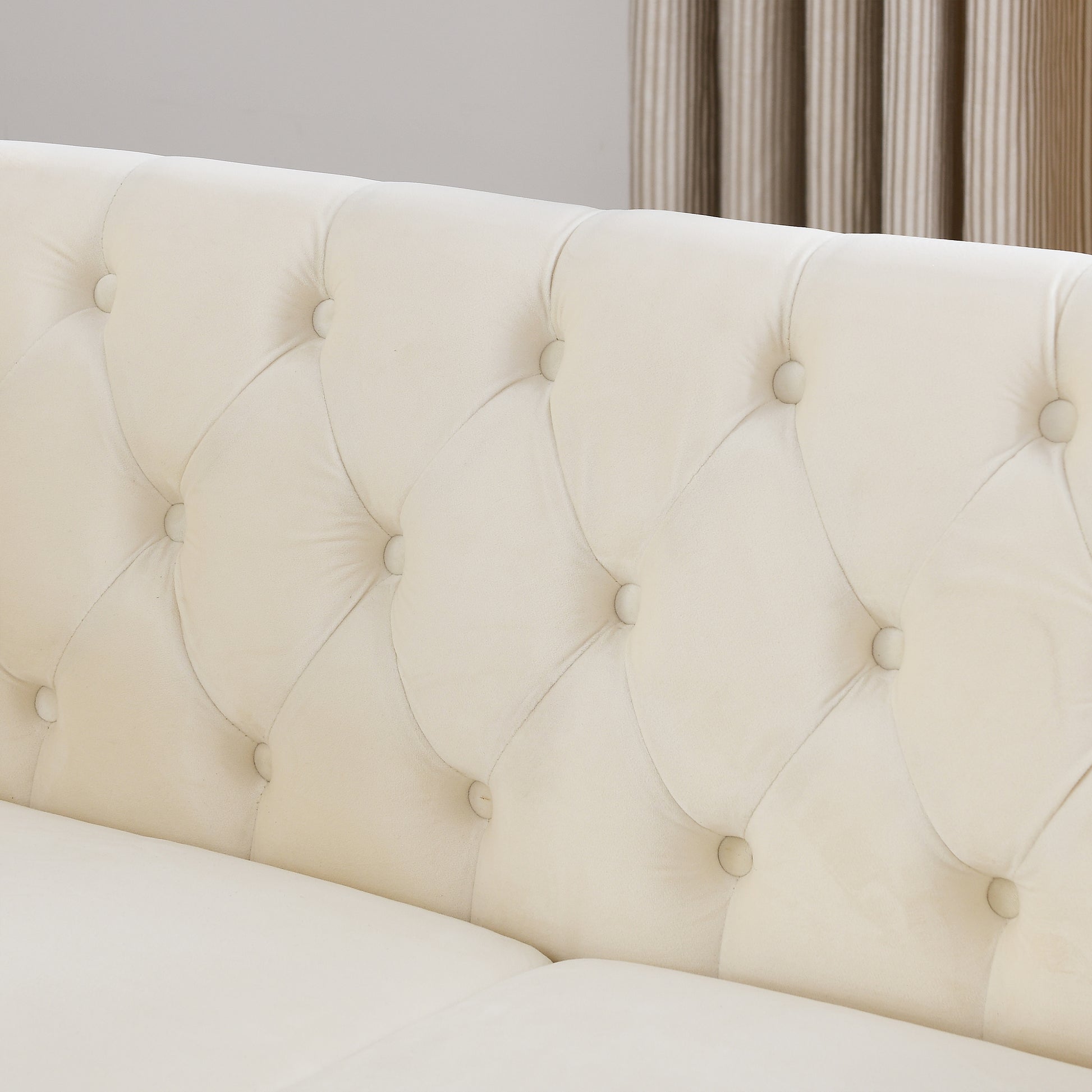 58.8" Chesterfield Sofa Beige Velvet For Living Room, 2 Seater Sofa Tufted Couch With Rolled Arms And For Living Room, Bedroom, Office, Apartment, Two Pillowsw834S00070 Beige Foam Velvet 2 Seat
