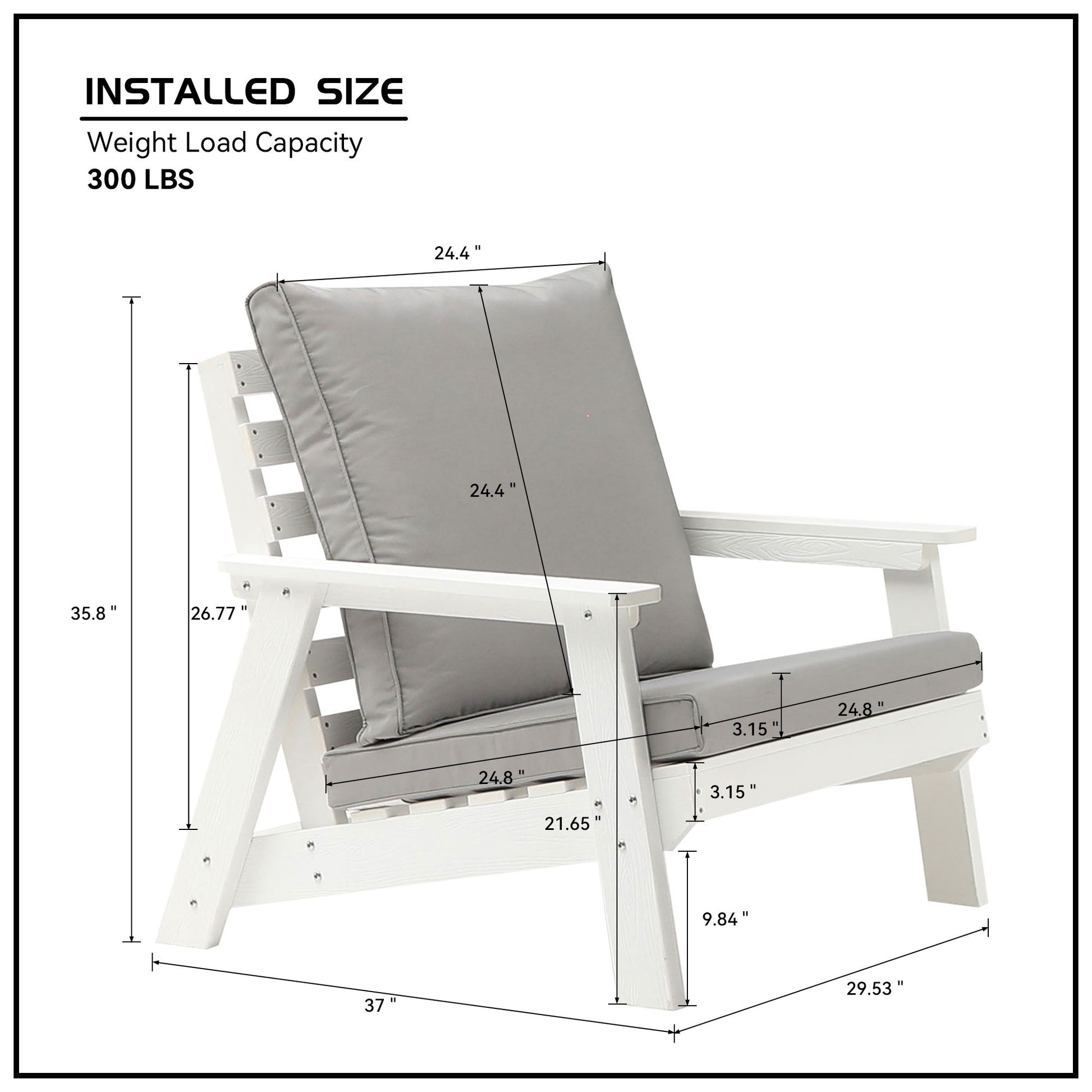 Hips All Weather Outdoor Single Sofa With Cushion, White Grey White Hdpe