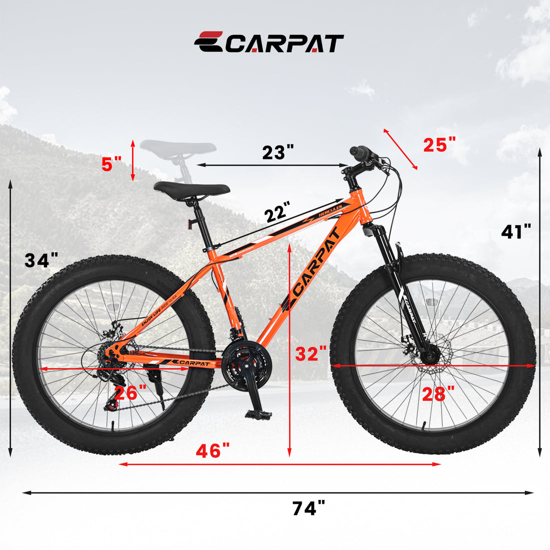 S26109 Elecony 26 Inch Fat Tire Bike Adult Youth Full Shimano 21 Speed Mountain Bike, Dual Disc Brake, High Carbon Steel Frame, Front Suspension, Mountain Trail Bike, Urban Commuter City Bicycle Cycling Orange Without Anti Slip Garden & Outdoor American