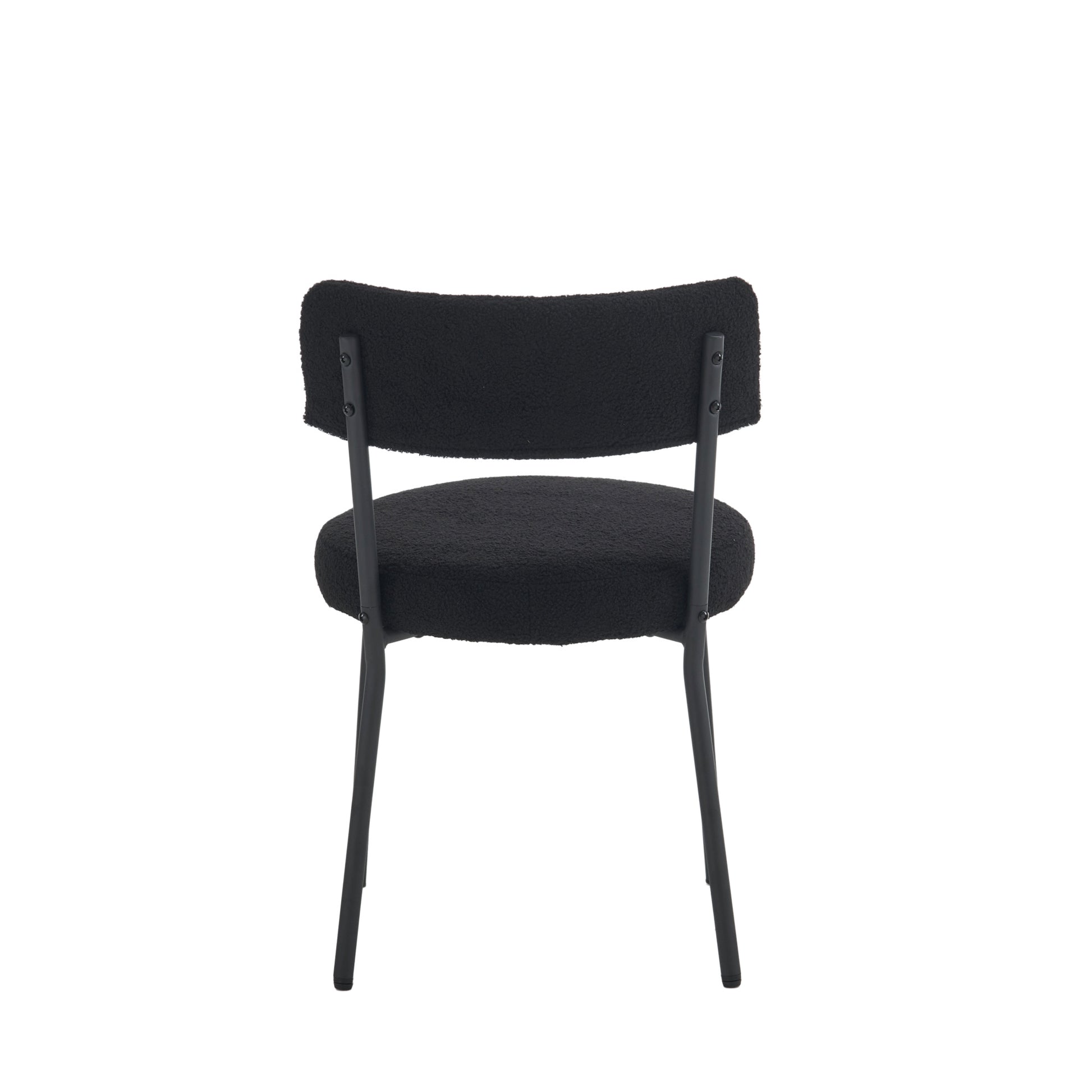 Set Of 2 Mid Century Modern Dining Chairs Teddy Fabric Upholstery Curved Back Metal Frame Black Elegant And Comfortable Kitchen Chairs Black Metal