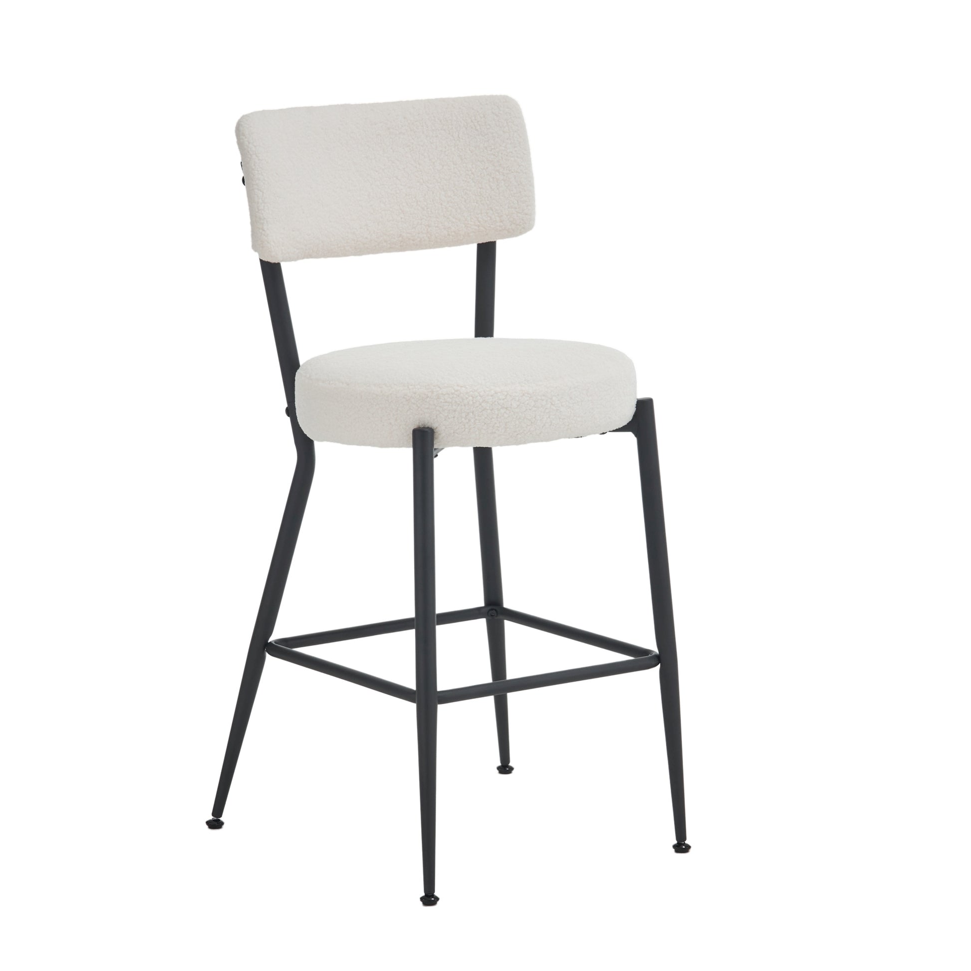 Set Of 2 Modern Teddy Fabric Upholstered Bar Stools Metal Base High Stool Suitable For Kitchen, Dining And Living Room Beige Stylish And Comfortable Island Seating Beige Metal