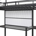 Twin Size Loft Bed With Desk And Whiteboard, Metal Loft Bed With 3 Shelves And Ladder, Black Black Steel