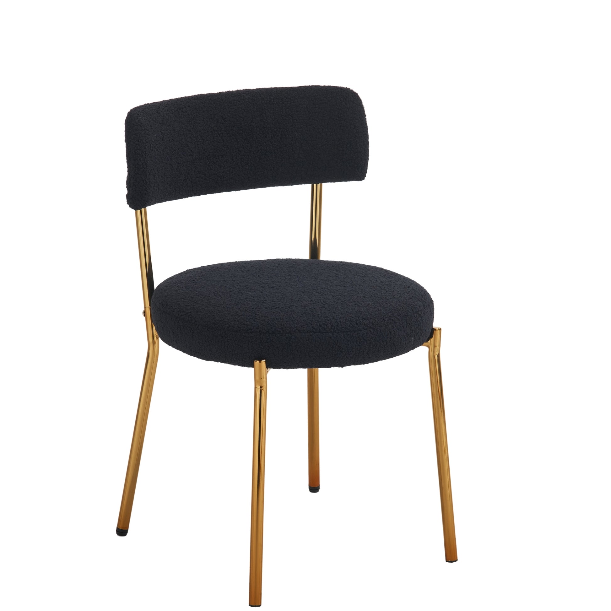 Set Of 2 Mid Century Modern Dining Chairs Teddy Fabric Upholstery Curved Back Metal Frame Black Elegant And Comfortable Kitchen Chairs Black Metal