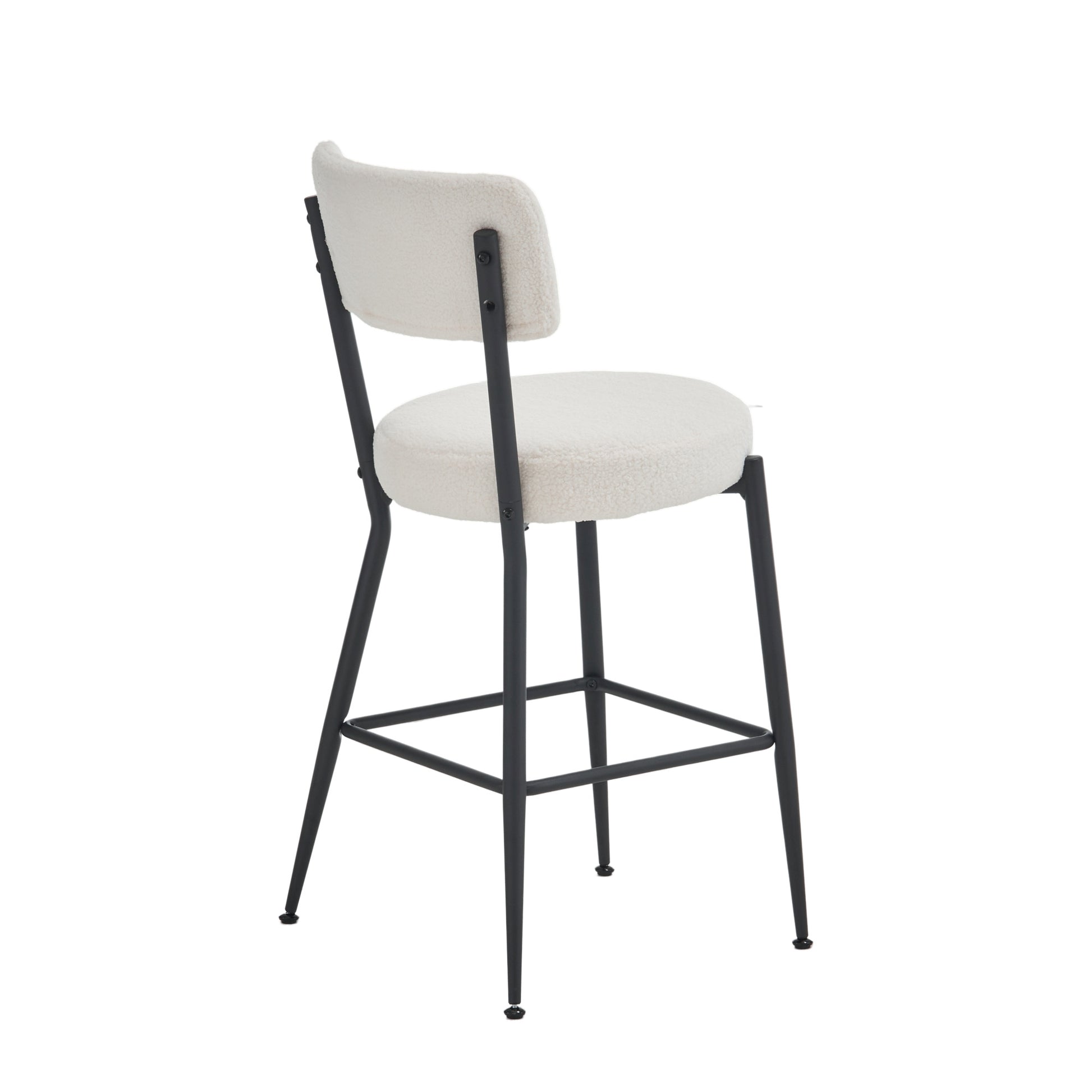 Set Of 2 Modern Teddy Fabric Upholstered Bar Stools Metal Base High Stool Suitable For Kitchen, Dining And Living Room Beige Stylish And Comfortable Island Seating Beige Metal