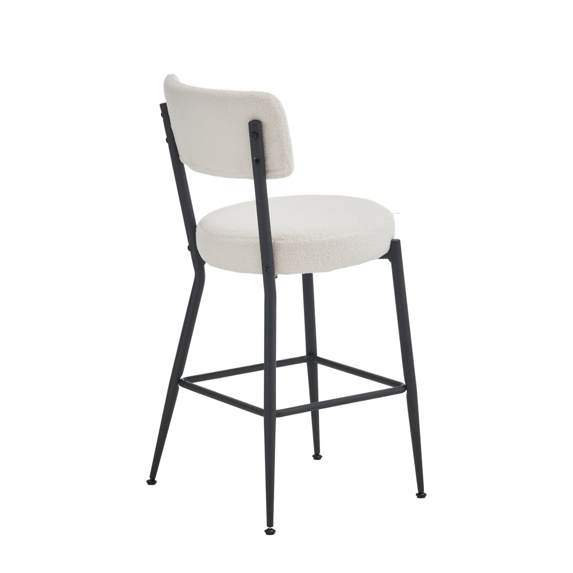 Set Of 4 Modern Teddy Fabric Upholstered Bar Stools Metal Base High Stool Suitable For Kitchen, Dining And Living Room Beige Stylish And Comfortable Island Seating Beige Metal