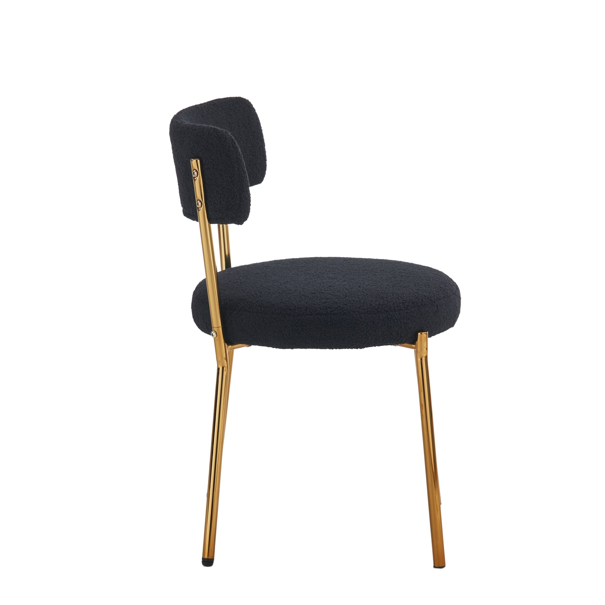 Set Of 2 Mid Century Modern Dining Chairs Teddy Fabric Upholstery Curved Back Metal Frame Black Elegant And Comfortable Kitchen Chairs Black Metal