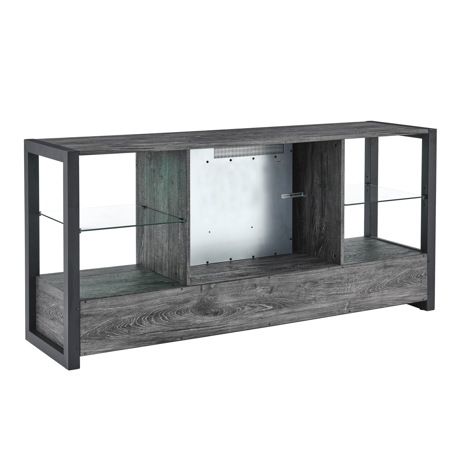 60 Inch Electric Fireplace Media Tv Stand With Sync Colorful Led Lights Dark Rustic Oak Color Powder Coated No Electric Dark Oak Vent Free Primary Living Space Yes Insert Wood Stainless Steel Glass Electric