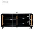 Modern Tv Stand For 65 Inch Tv With Rattan Doors, Adjustable Shelves And Metal Handles For Living Room, Black Black 60 69 Inches Particle Board