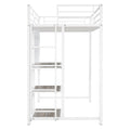 Twin Size Loft Bed With Desk And Whiteboard, Metal Loft Bed With 3 Shelves And Ladder, White White Steel