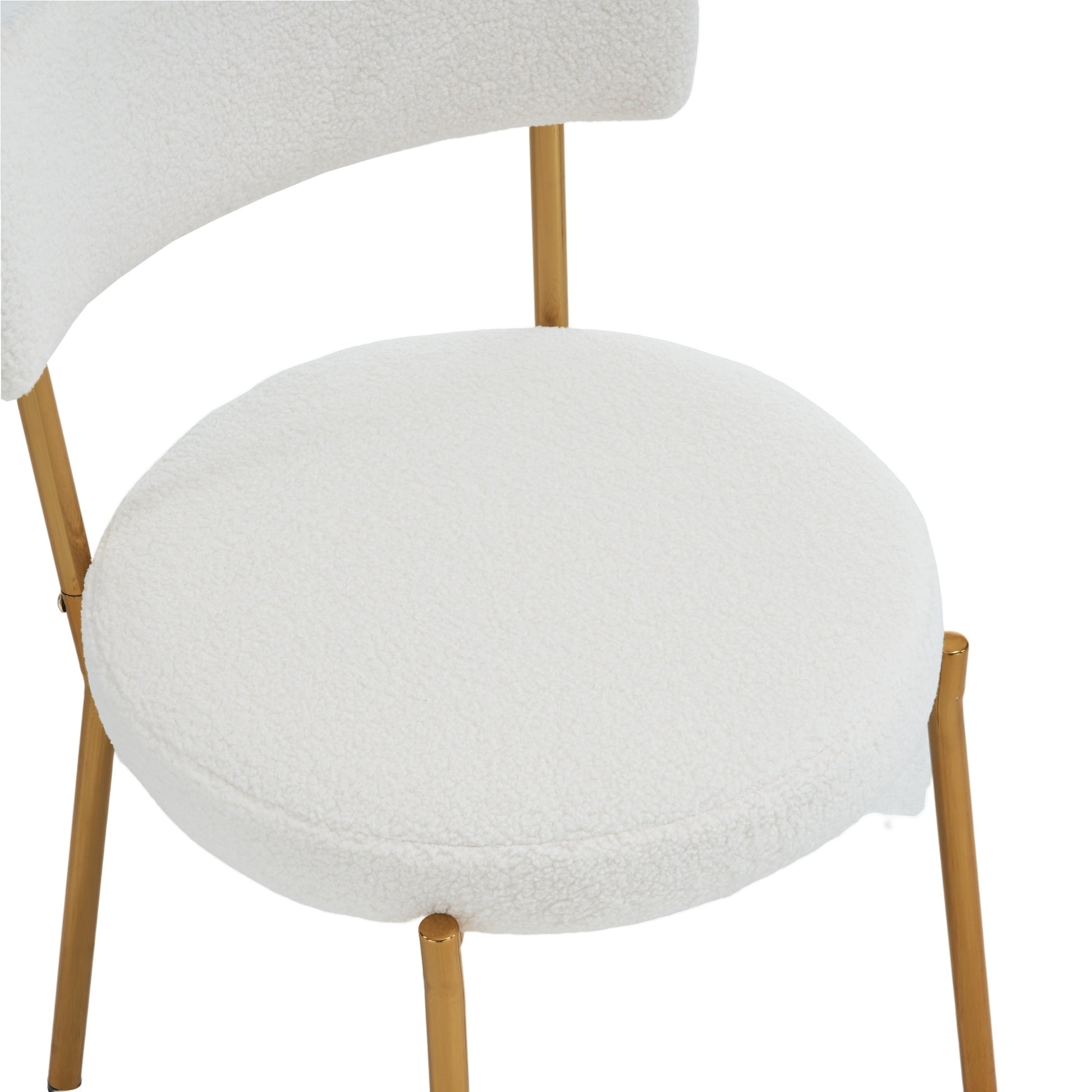 Set Of 2 Mid Century Modern Dining Chairs Teddy Fabric Upholstered Curved Back Metal Frame Beige Elegant And Comfortable Kitchen Chairs Beige Metal