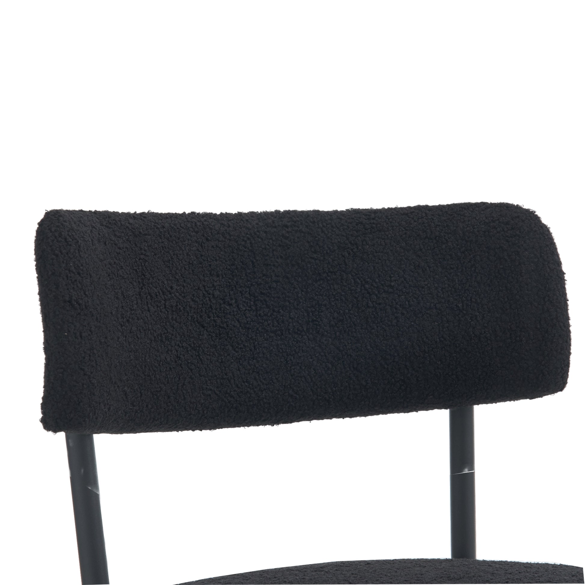 Set Of 2 Mid Century Modern Dining Chairs Teddy Fabric Upholstery Curved Back Metal Frame Black Elegant And Comfortable Kitchen Chairs Black Metal