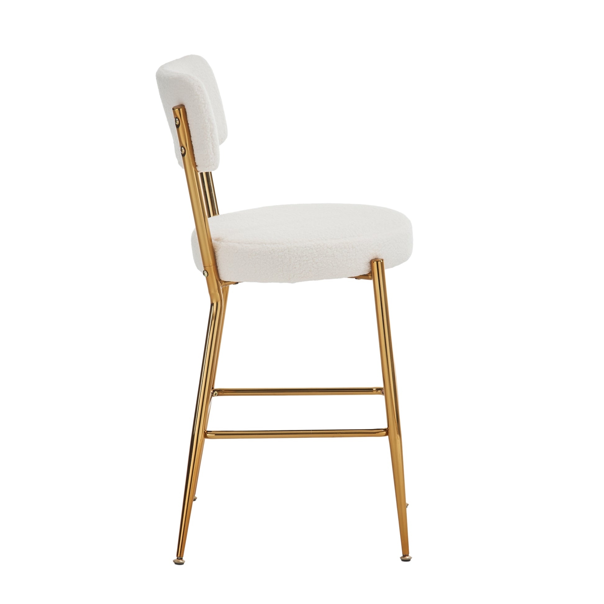 Set Of 2 Modern Teddy Fabric Upholstered Bar Stools Metal Base High Stool Suitable For Kitchen, Dining And Living Room Beige Stylish And Comfortable Island Seating Beige Metal