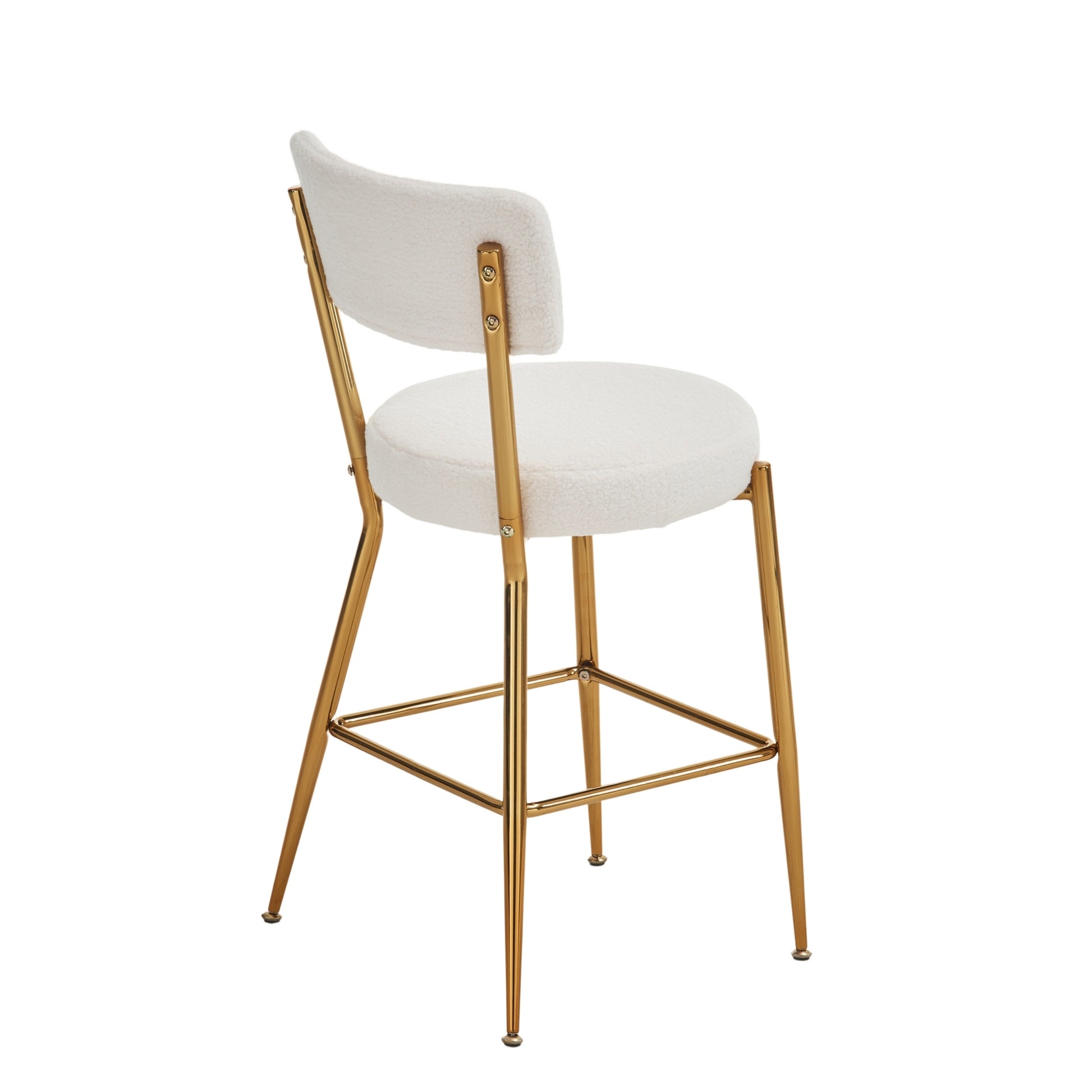 Set Of 4 Modern Teddy Fabric Upholstered Bar Stools Metal Base High Stool Suitable For Kitchen, Dining And Living Room Beige Stylish And Comfortable Island Seating Beige Metal