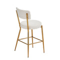 Set Of 2 Modern Teddy Fabric Upholstered Bar Stools Metal Base High Stool Suitable For Kitchen, Dining And Living Room Beige Stylish And Comfortable Island Seating Beige Metal