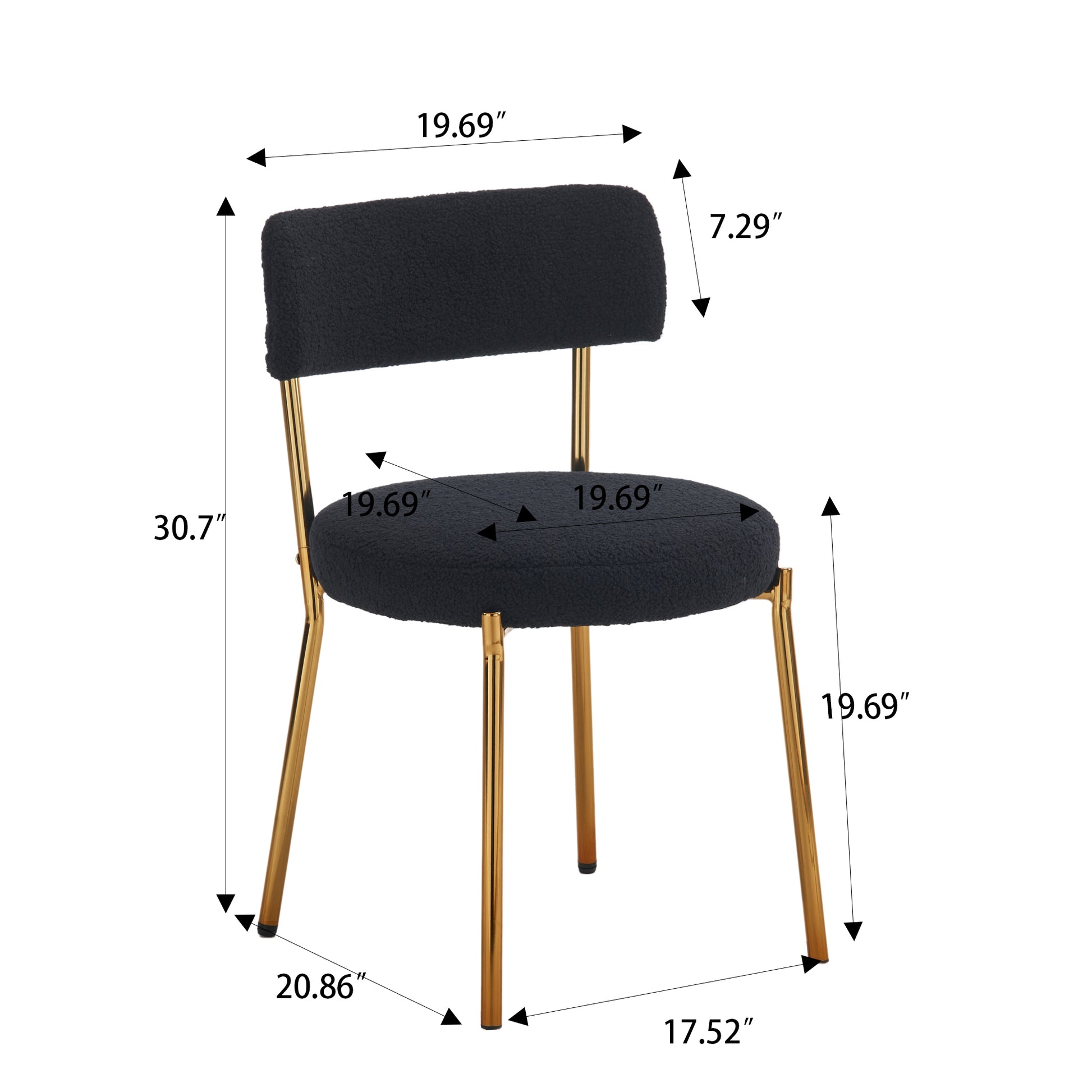 Set Of 2 Mid Century Modern Dining Chairs Teddy Fabric Upholstery Curved Back Metal Frame Black Elegant And Comfortable Kitchen Chairs Black Metal
