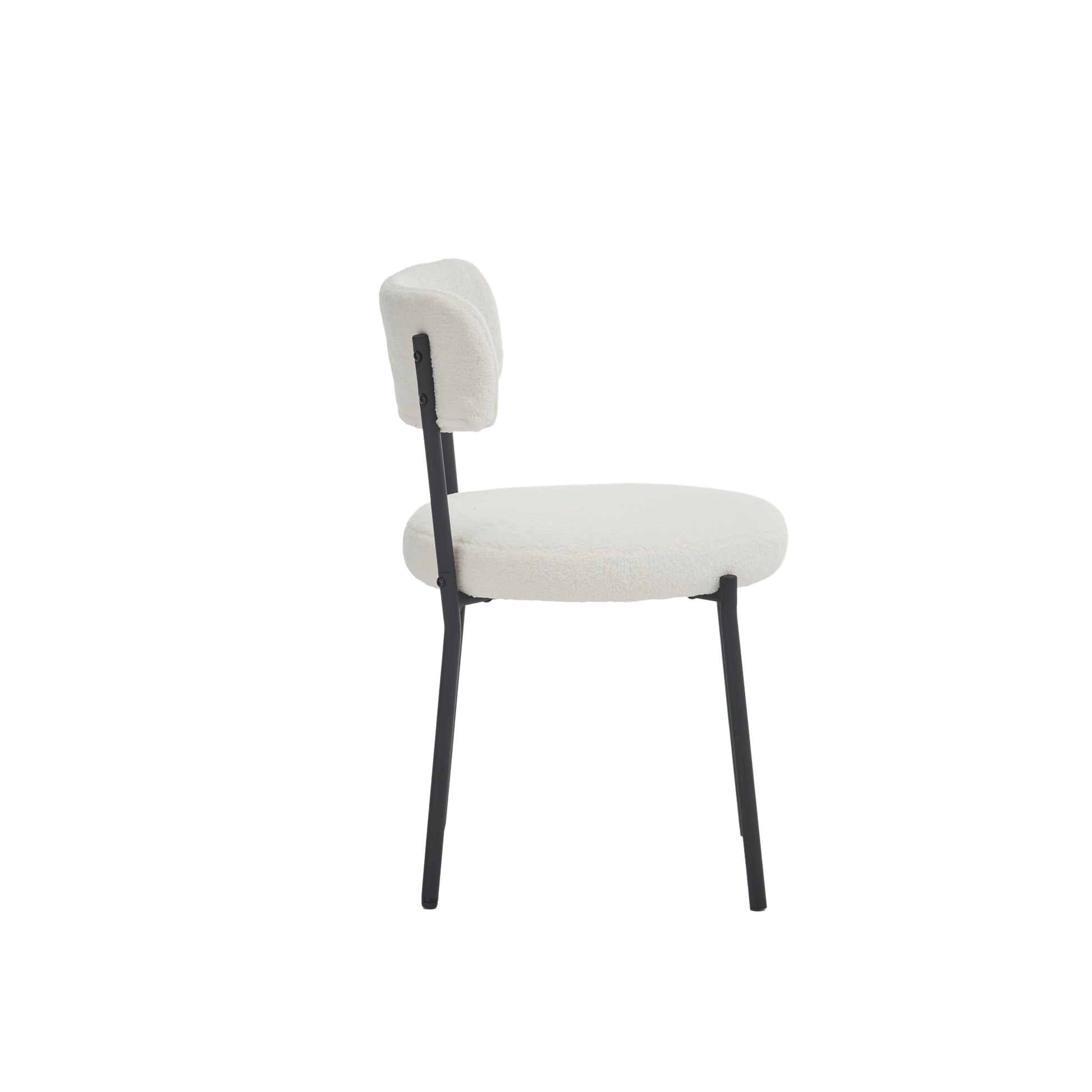 Set Of 2 Mid Century Modern Dining Chairs Teddy Fabric Upholstered Curved Back Metal Frame Beige Elegant And Comfortable Kitchen Chairs Beige Metal