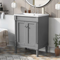 24'' Bathroom Vanity With Top Sink, 2 Tier Modern Bathroom Storage Cabinet, Single Sink Bathroom Vanity, Large Storage Shelves Grey Mdf