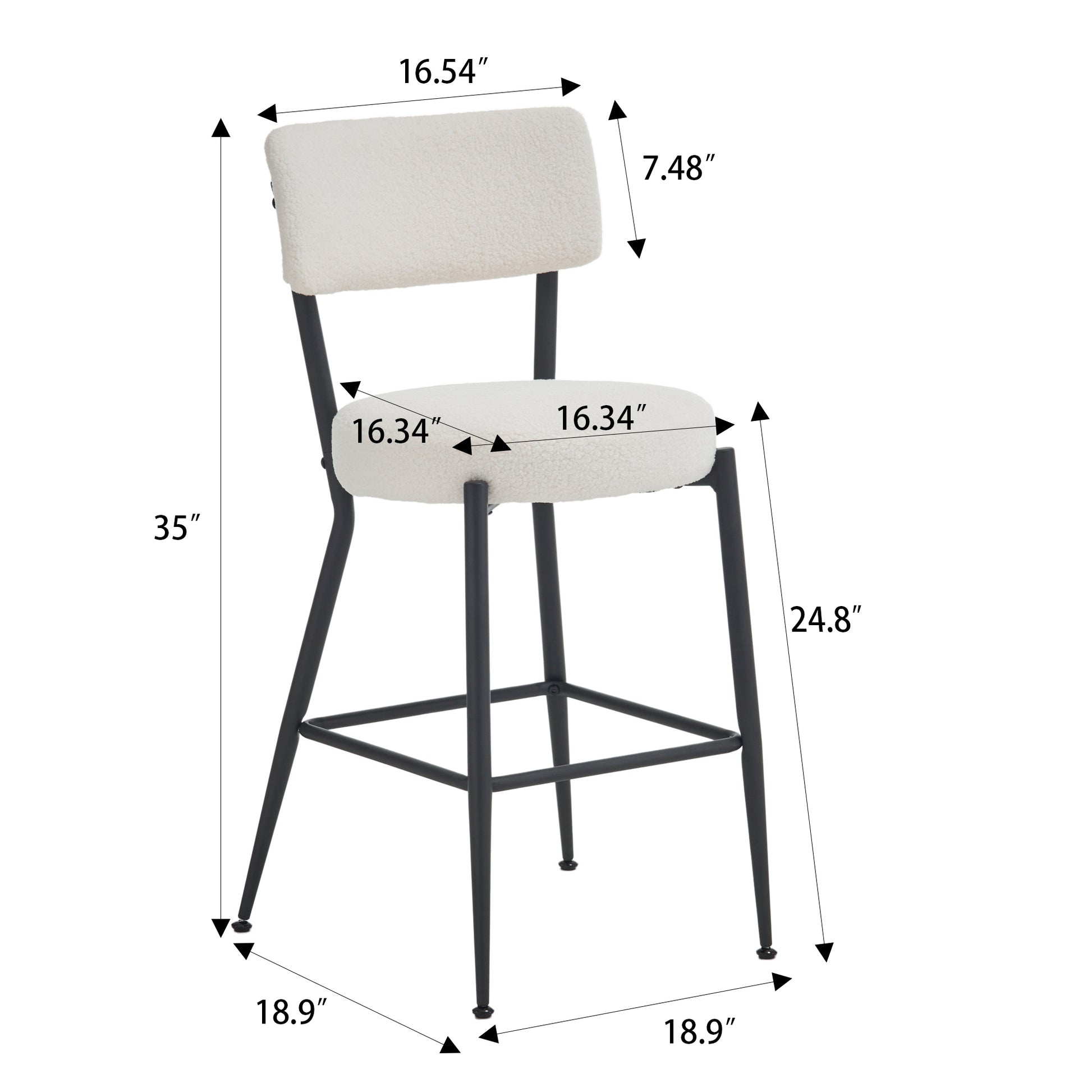 Set Of 2 Modern Teddy Fabric Upholstered Bar Stools Metal Base High Stool Suitable For Kitchen, Dining And Living Room Beige Stylish And Comfortable Island Seating Beige Metal