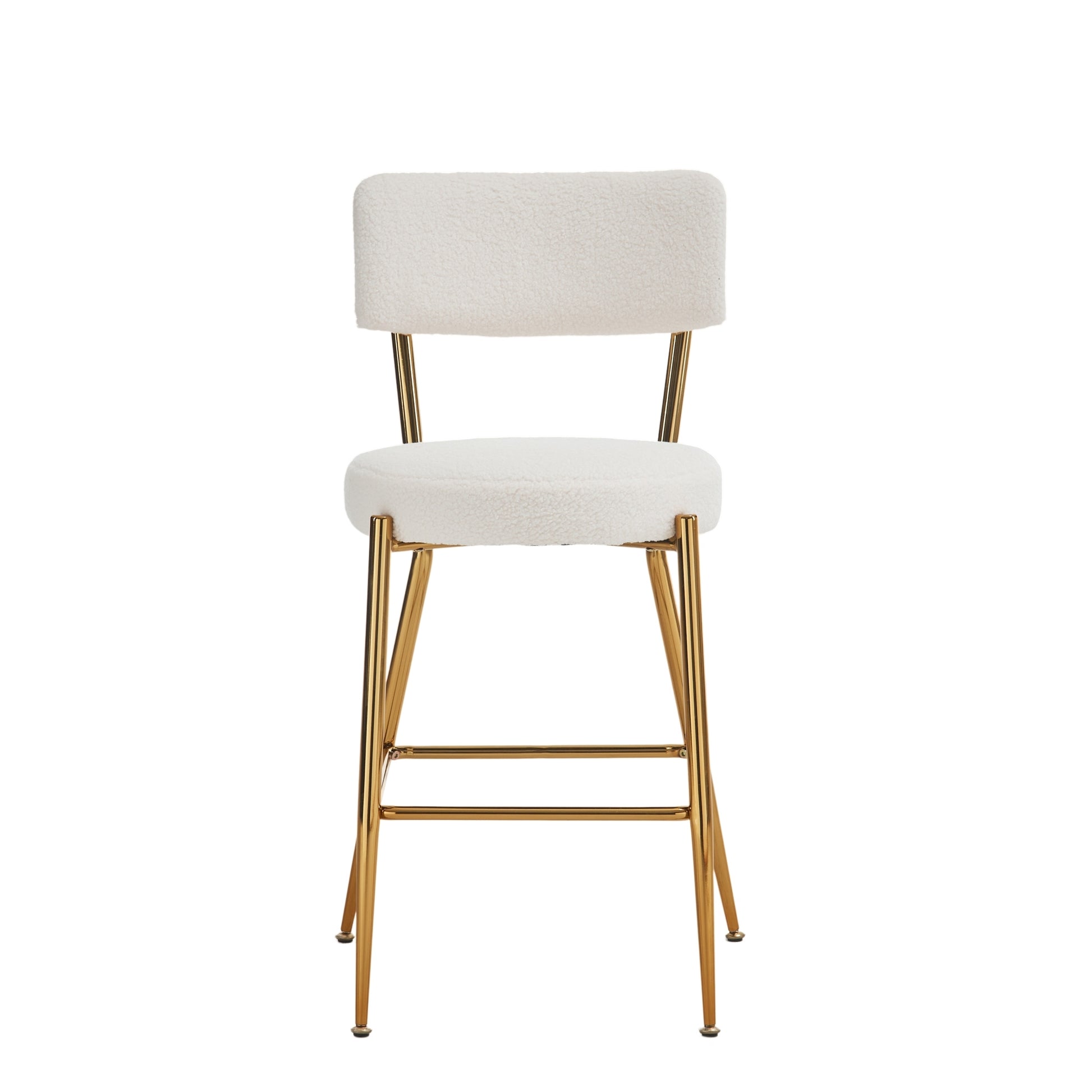 Set Of 4 Modern Teddy Fabric Upholstered Bar Stools Metal Base High Stool Suitable For Kitchen, Dining And Living Room Beige Stylish And Comfortable Island Seating Beige Metal