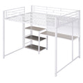 Full Size Loft Bed With Desk And Whiteboard, Metal Loft Bed With 3 Shelves And Ladder, White White Steel