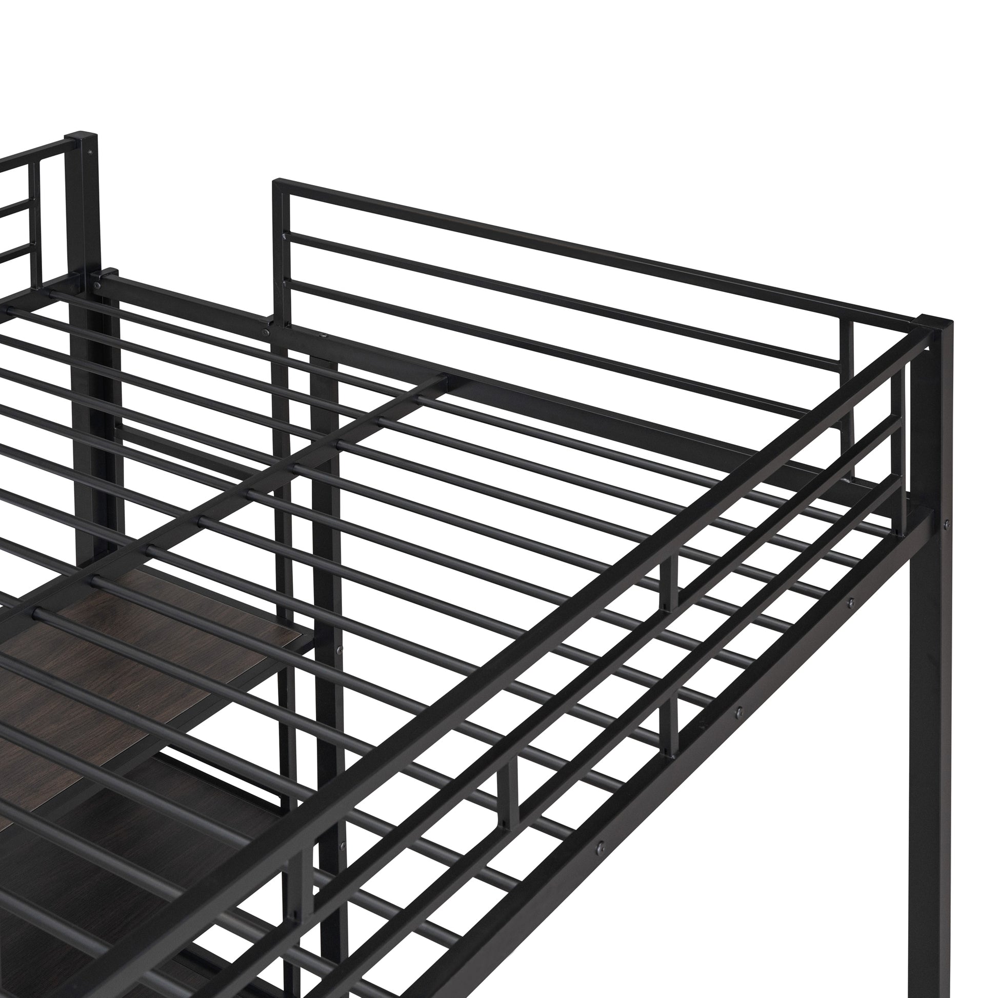 Full Size Loft Bed With Desk And Whiteboard, Metal Loft Bed With 3 Shelves And Ladder, Black Black Steel