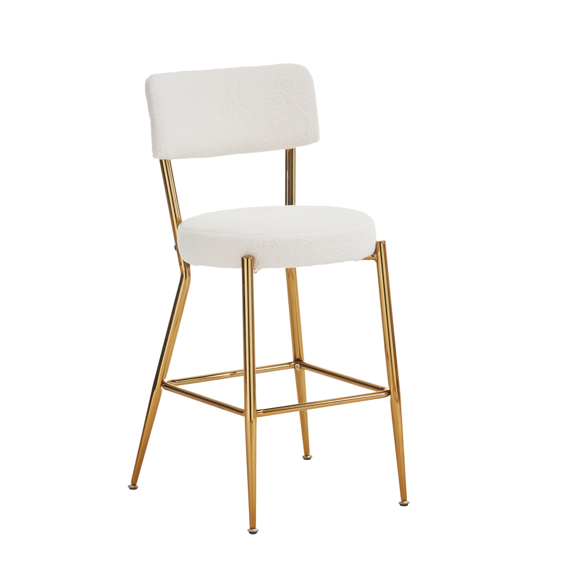 Set Of 4 Modern Teddy Fabric Upholstered Bar Stools Metal Base High Stool Suitable For Kitchen, Dining And Living Room Beige Stylish And Comfortable Island Seating Beige Metal