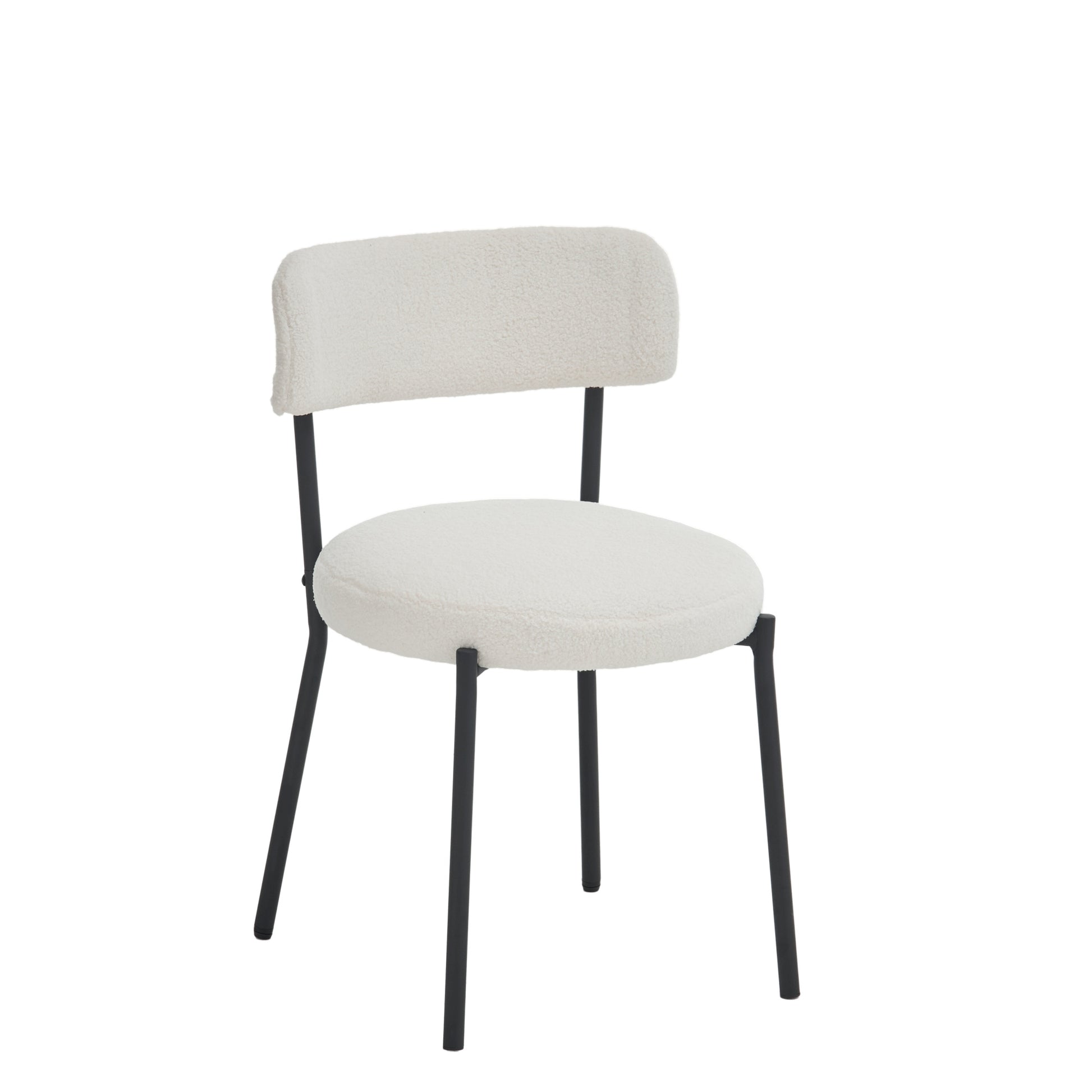 Set Of 2 Mid Century Modern Dining Chairs Teddy Fabric Upholstered Curved Back Metal Frame Beige Elegant And Comfortable Kitchen Chairs Beige Metal