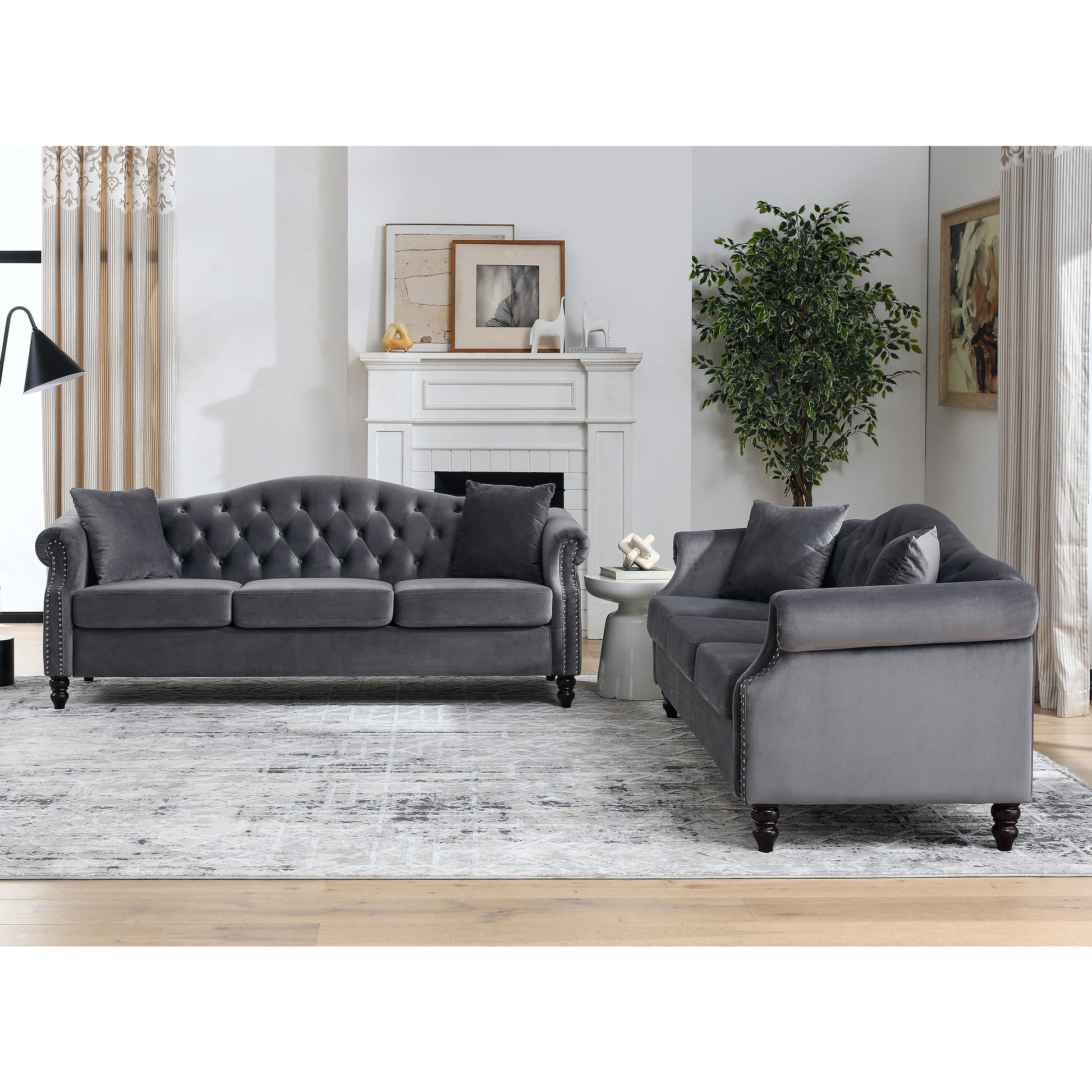 3 Seater 3 Seater Combination Sofa.Grey Velvet W834S00064 Grey Foam Velvet
