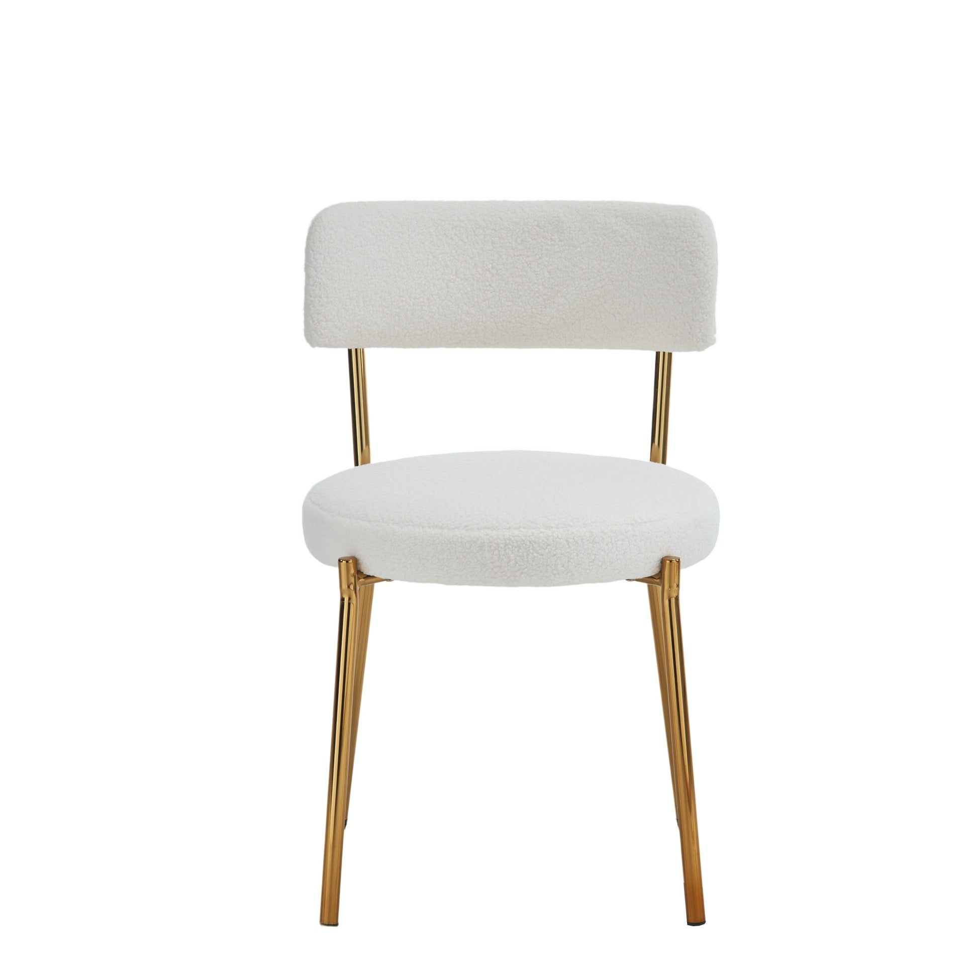 Set Of 2 Mid Century Modern Dining Chairs Teddy Fabric Upholstered Curved Back Metal Frame Beige Elegant And Comfortable Kitchen Chairs Beige Metal