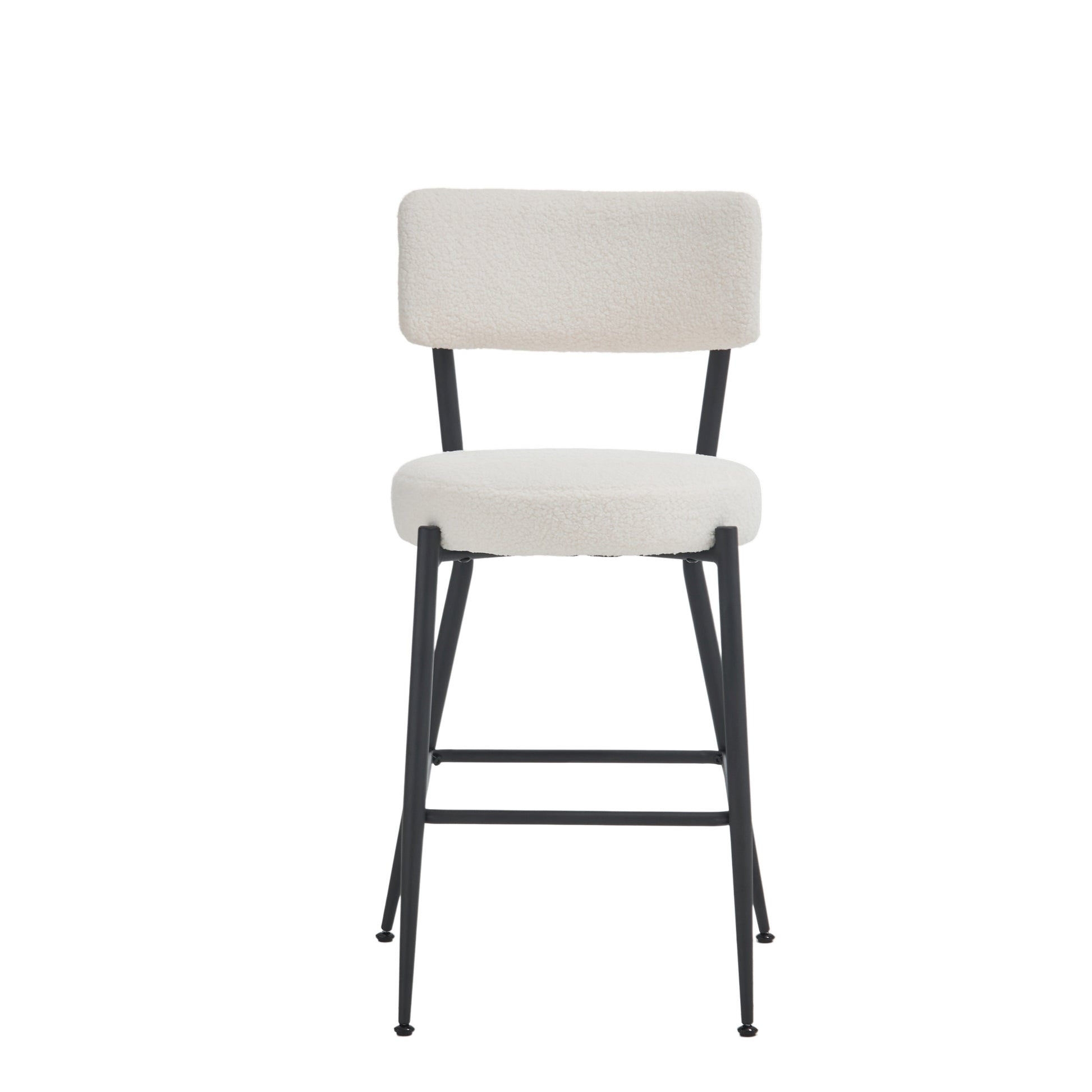Set Of 2 Modern Teddy Fabric Upholstered Bar Stools Metal Base High Stool Suitable For Kitchen, Dining And Living Room Beige Stylish And Comfortable Island Seating Beige Metal