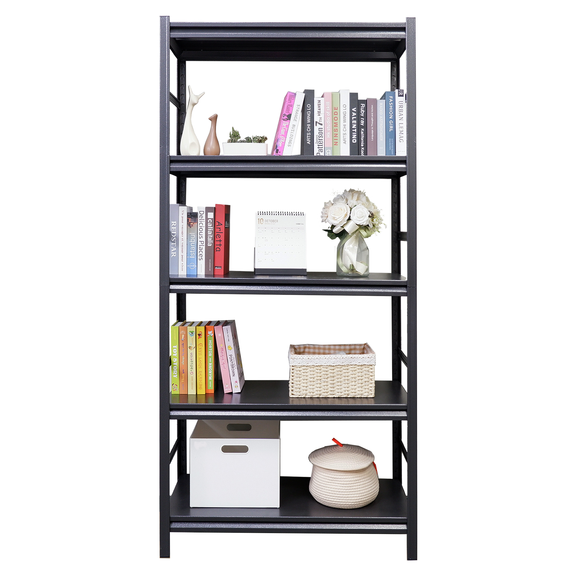 Storage Shelves 5 Tier Heavy Duty Metal Shelving Unit Adjustable Shelving Units And Storage Rack Kitchen Garage Shelf H72 * W35.4 * D15.7 5 Black Standard Vertical Kitchen Open Back Metal Classic Adjustable Shelves Metal Steel