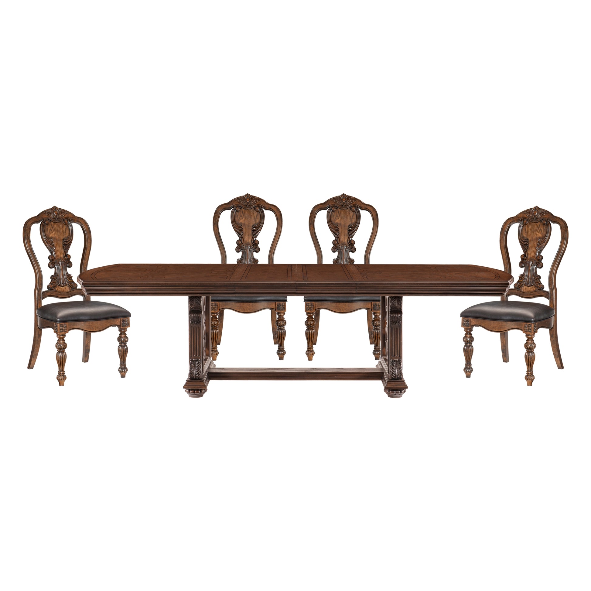 Lavish Style Formal Dining 5Pc Set Dining Table W Extension Leaf And 4X Side Chairs Dark Oak Finish Wooden Furniture Wood Dark Oak Seats 4 Dining Room Extendable Traditional Dining Table With Chair Wood