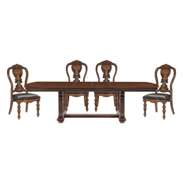 Lavish Style Formal Dining 5Pc Set Dining Table W Extension Leaf And 4X Side Chairs Dark Oak Finish Wooden Furniture Wood Dark Oak Seats 4 Dining Room Extendable Traditional Dining Table With Chair Wood