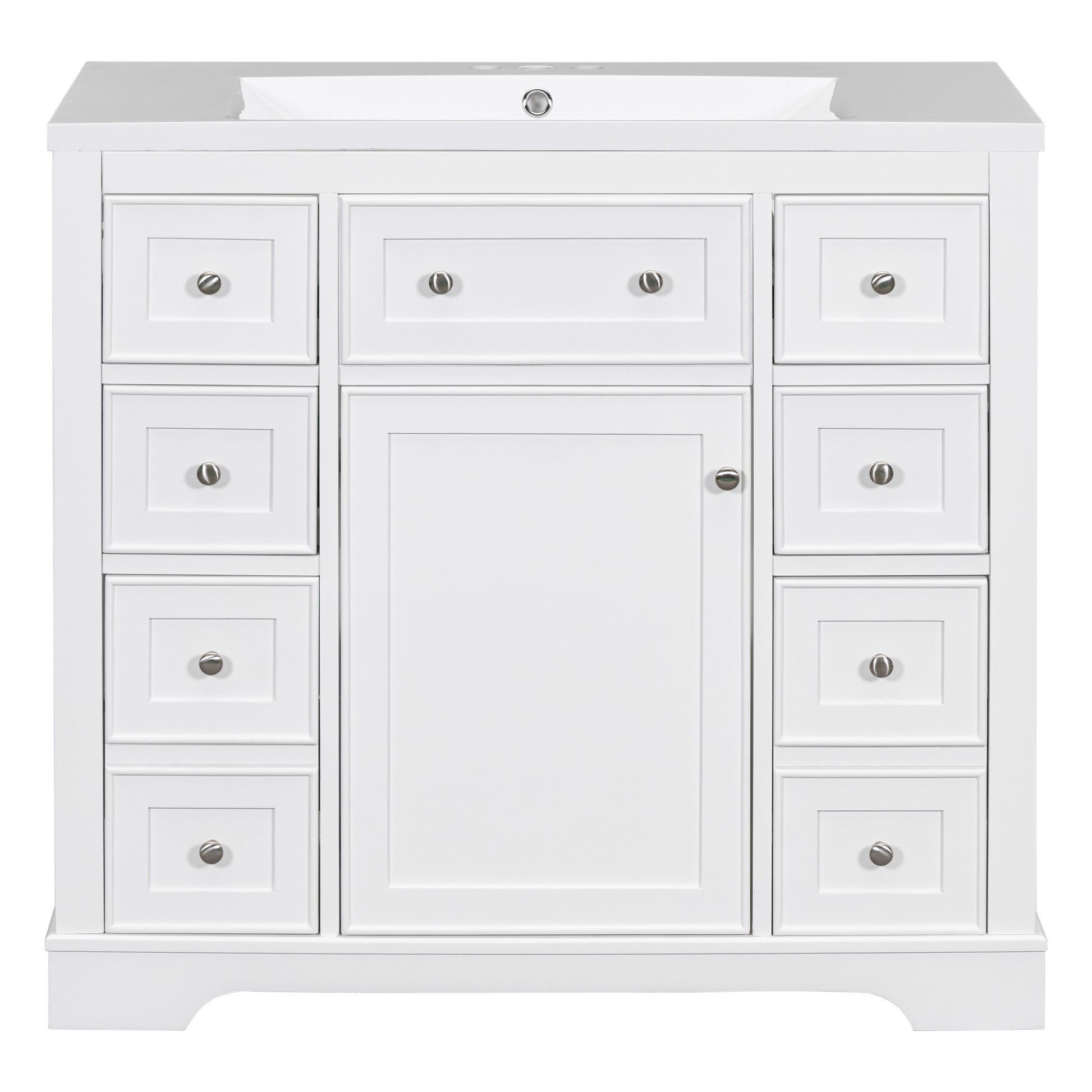 36" Bathroom Vanity With Sink Combo, One Cabinet And Six Drawers, Solid Wood And Mdf Board, White White Solid Wood Mdf